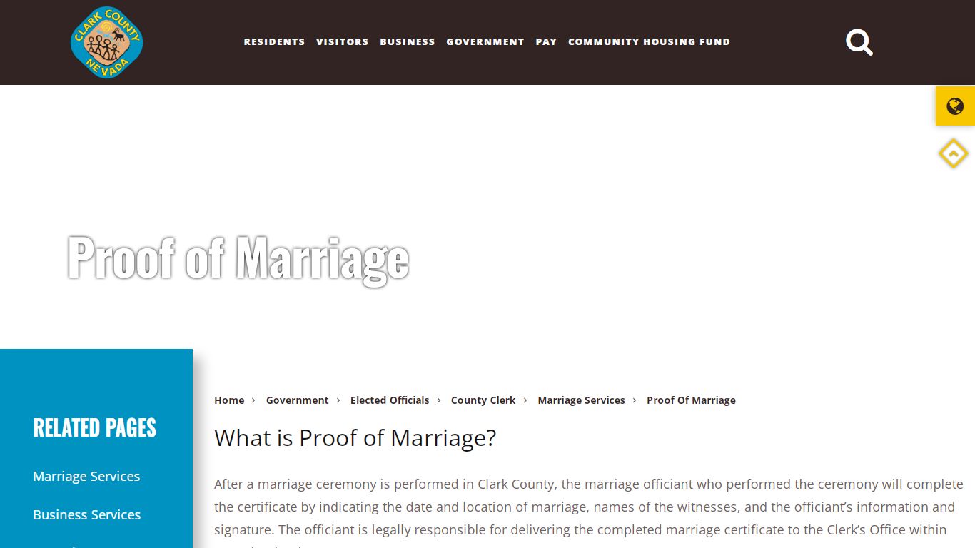 Proof of Marriage - Clark County, Nevada